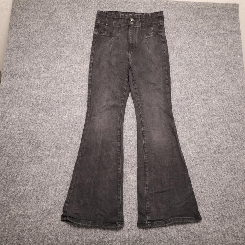 We The Free Jeans Womens 30 Gray Charcoal Wash High Rise Flare Leg Denim